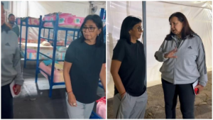 Delcy Rodríguez inspecciona un refugio en San Bernardino
